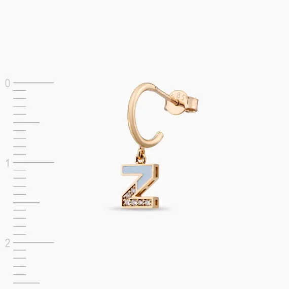 Blue Enamel and Diamond Z Letter Single Dangling Earring - 2