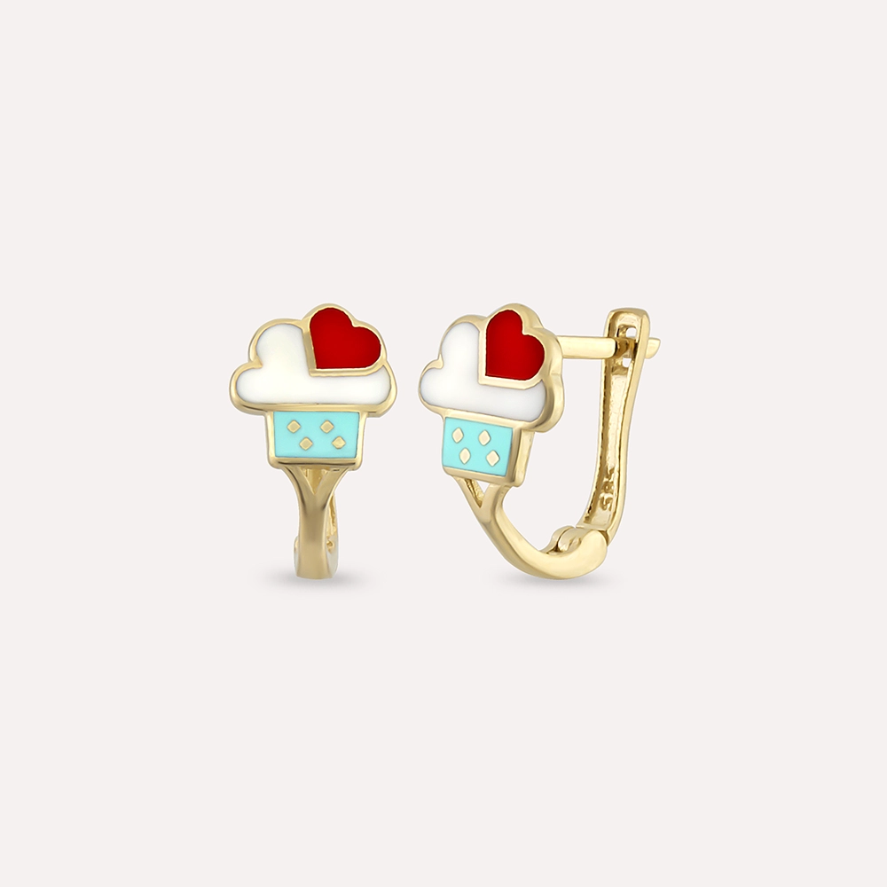 Blue Ice Cream Yellow Gold Child Earring - 1