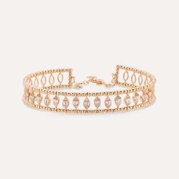 Boho 0.58 CT Baget Pırlanta Taşlı Rose Altın Bilezik - Nev Jewellery