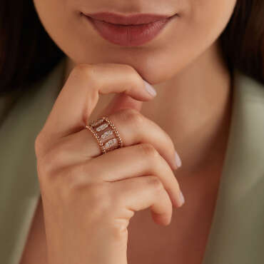 Boho 0.64 CT Baget Pırlanta Taşlı Rose Altın Tamtur Yüzük - Nev Jewellery