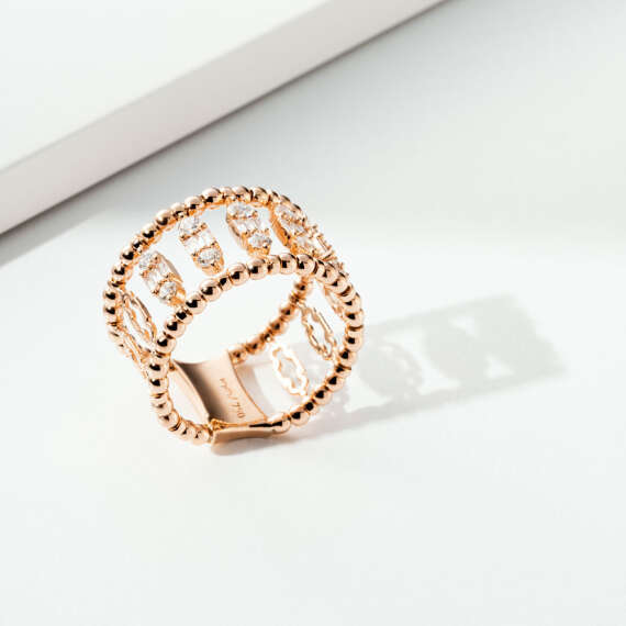 Boho 0.64 CT Baget Pırlanta Taşlı Rose Altın Tamtur Yüzük - 1