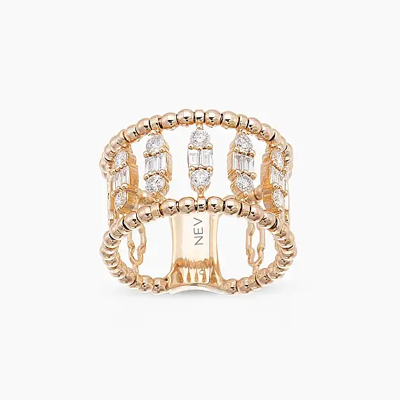 Boho 0.64 CT Baget Pırlanta Taşlı Rose Altın Tamtur Yüzük - 3