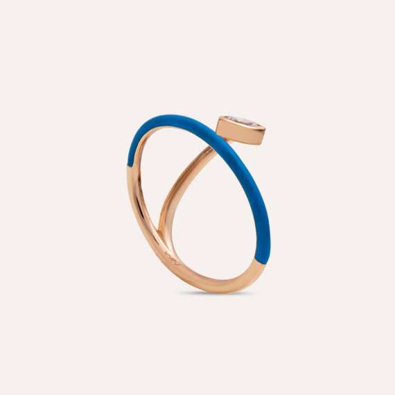 Bolit 0.14 CT Markiz Pırlanta Taşlı Mavi Mineli Yüzük - 4