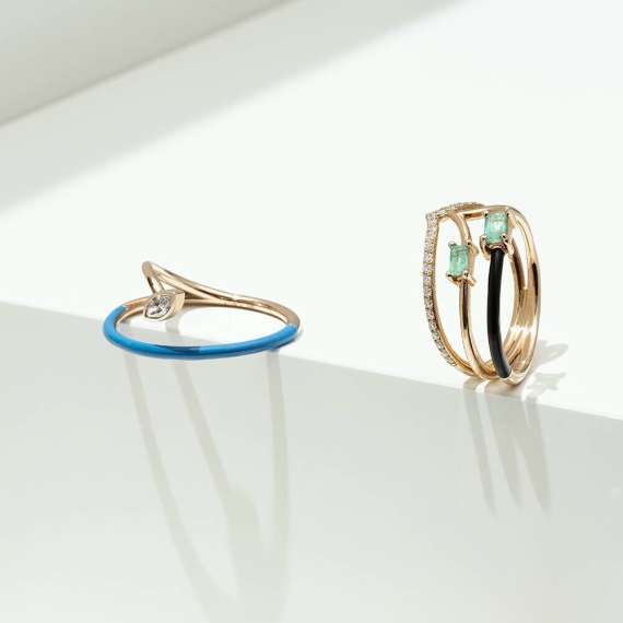 Bolit 0.14 CT Markiz Pırlanta Taşlı Mavi Mineli Yüzük - 5