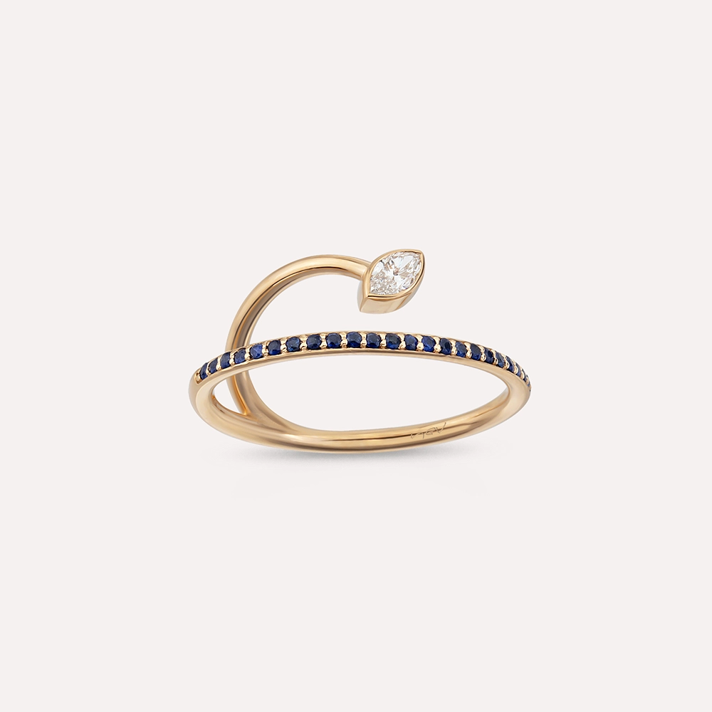 Bolit 0.39 CT Marquise Cut Diamond and Sapphire Rose Gold Ring - 1