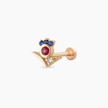 Bona Pırlanta ve Multicolor Safir Taşlı Rose Altın Piercing - Nev Jewellery (1)