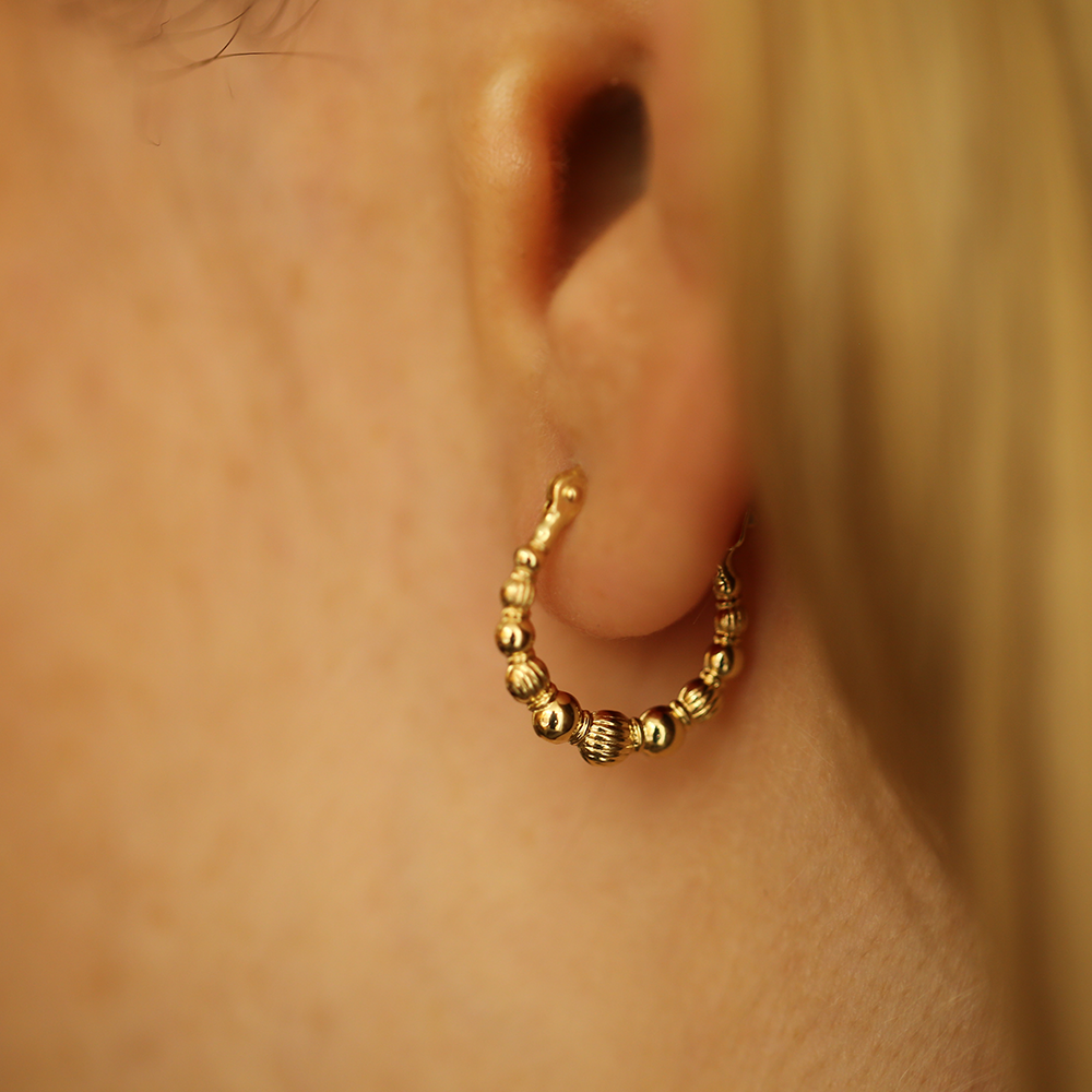 Bony Yellow Gold Hoop Earring - 1