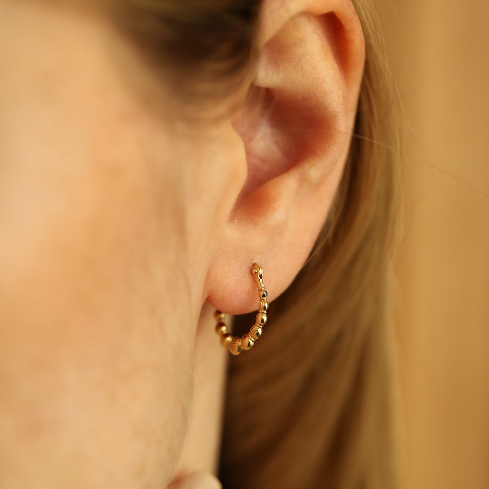 Bony Yellow Gold Hoop Earring - 4