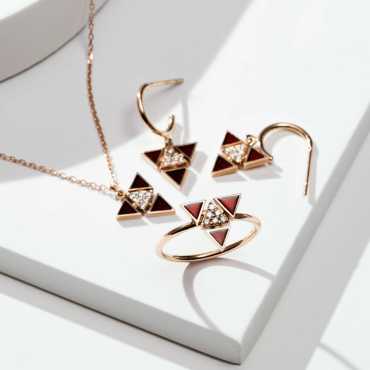 Boson Pırlanta Taşlı ve Bordo Mineli Kolye - Nev Jewellery (1)