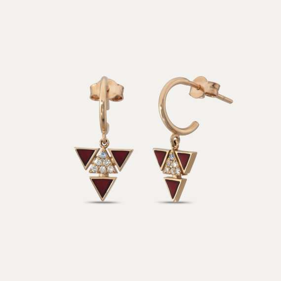 Boson 0.12 CT Diamond and Burgundy Enamel Earring - 1