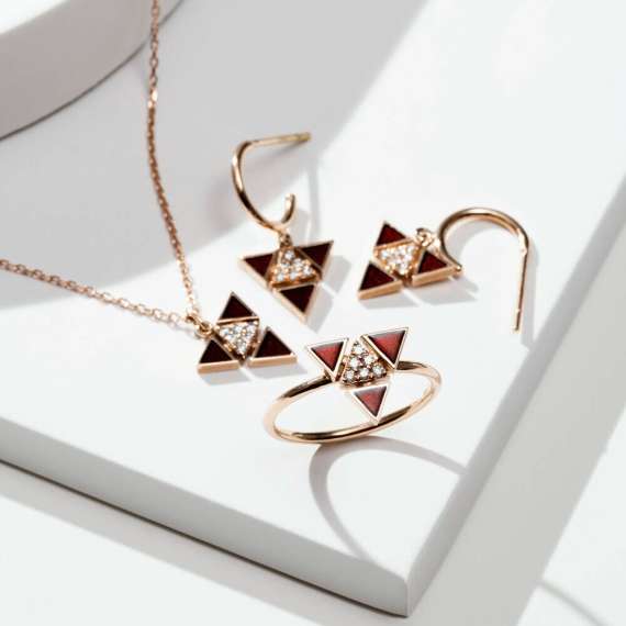 Boson Pırlanta Taşlı ve Bordo Mineli Küpe - 3