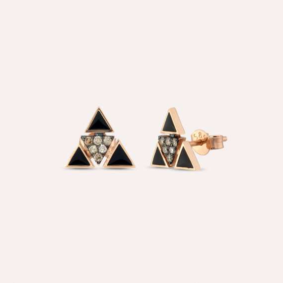 Boson 0.18 CT Brown Diamond and Black Enamel Earring - 1