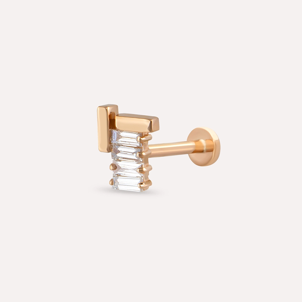 Brick Baguette Cut Diamond Rose Gold Piercing - 1