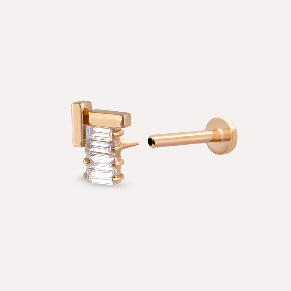 Brick Baguette Cut Diamond Rose Gold Piercing - 4