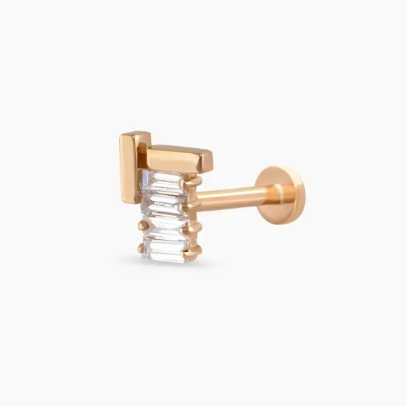 Brick Baguette Cut Diamond Rose Gold Piercing - 1