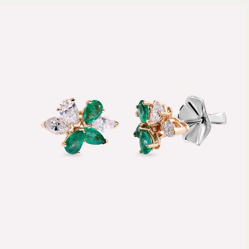 Brunnera 2.34 CT Emerald and Diamond Rose Gold Earring