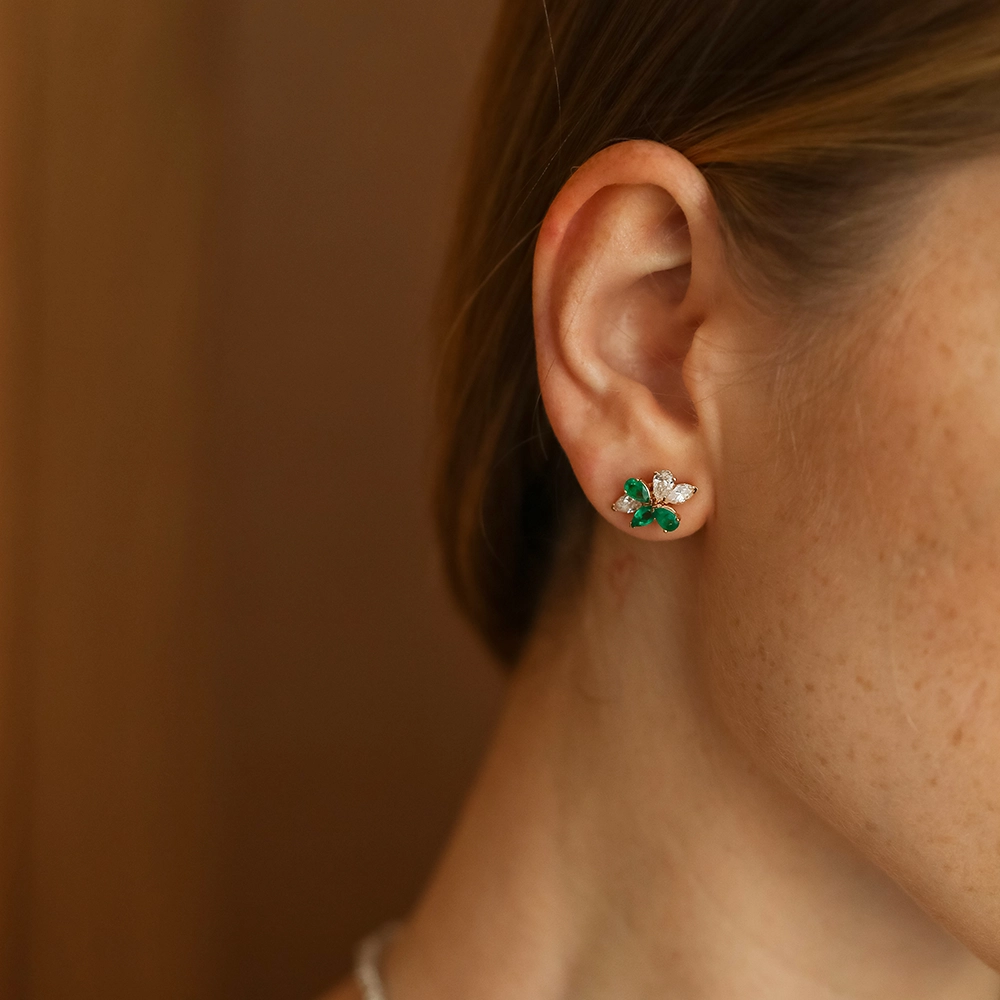 Brunnera 2.34 CT Emerald and Diamond Rose Gold Earring - Nev Jewellery (1)