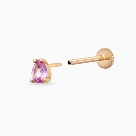 Bulb Pear Cut Pink Sapphire Rose Gold Piercing - 4