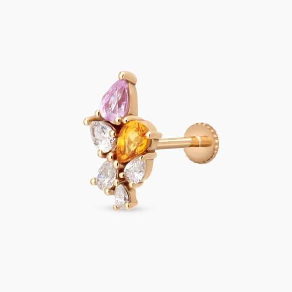 Bunch 0.36 CT Multicolor Safir ve Pırlanta Taşlı Rose Altın Piercing - Nev Jewellery