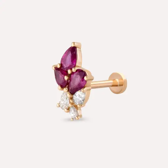 Bunch 0.51 CT Ruby and Diamond Rose Gold Piercing - 1