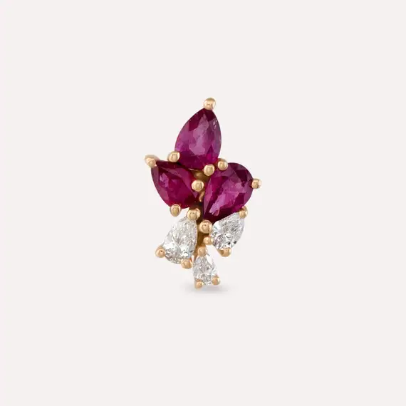 Bunch 0.51 CT Ruby and Diamond Rose Gold Piercing - 3