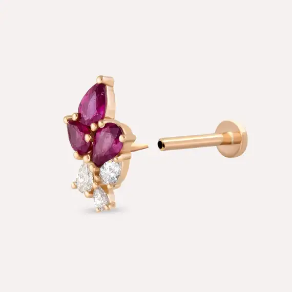 Bunch 0.51 CT Ruby and Diamond Rose Gold Piercing - 4