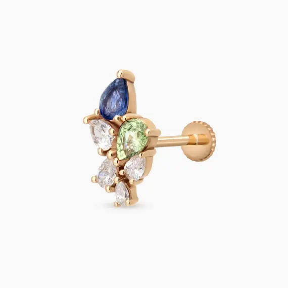 Bunch 0.52 CT Multicolor Safir ve Pırlanta Taşlı Rose Altın Piercing - 1