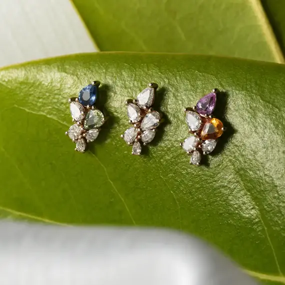Bunch 0.52 CT Multicolor Safir ve Pırlanta Taşlı Rose Altın Piercing - 2