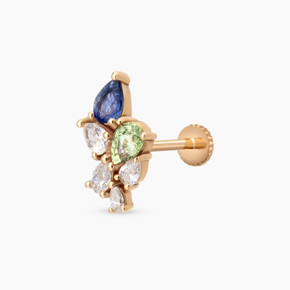 Bunch 0.52 CT Multicolor Safir ve Pırlanta Taşlı Rose Altın Piercing - Nev Jewellery