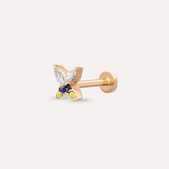 Butterfly Blue, Yellow Sapphire and Diamond Rose Gold Piercing - 1