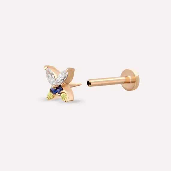 Butterfly Blue, Yellow Sapphire and Diamond Rose Gold Piercing - 5