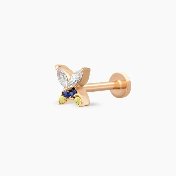 Butterfly Blue, Yellow Sapphire and Diamond Rose Gold Piercing - 1