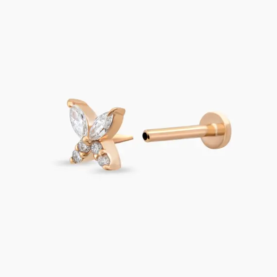 Butterfly Marquise Cut Diamond Rose Gold Piercing - 5