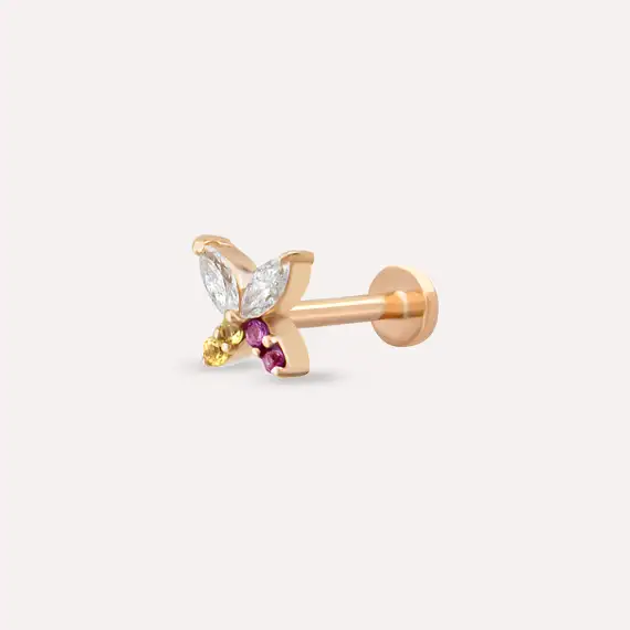 Butterfly Yellow, Pink Sapphire and Diamond Rose Gold Piercing - 1