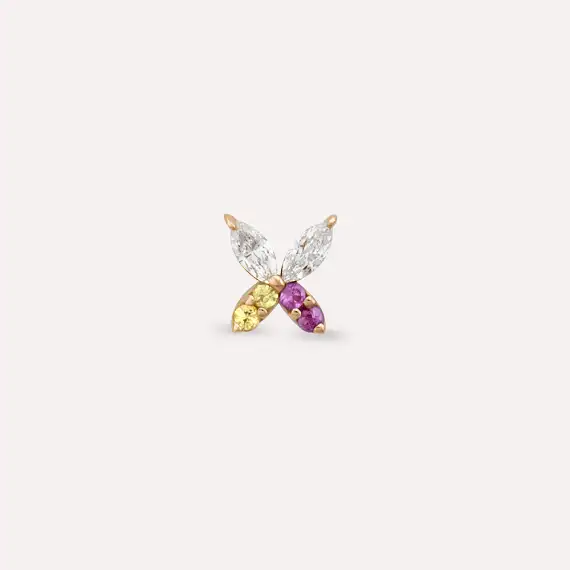 Butterfly Yellow, Pink Sapphire and Diamond Rose Gold Piercing - 4