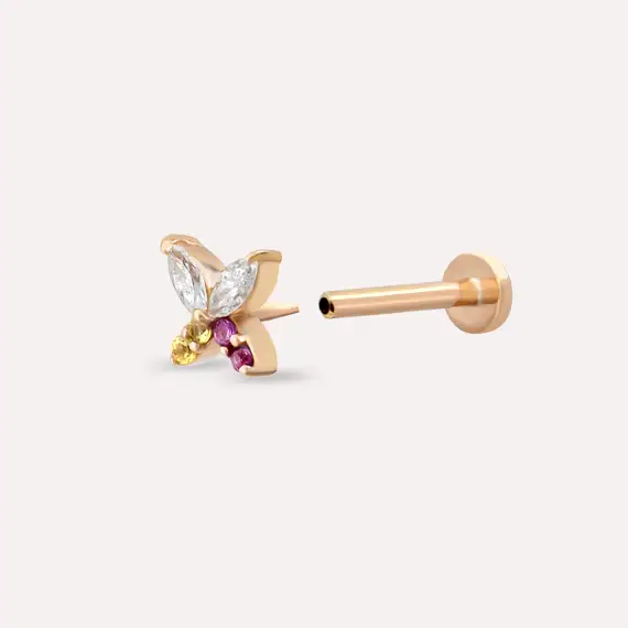 Butterfly Yellow, Pink Sapphire and Diamond Rose Gold Piercing - 5