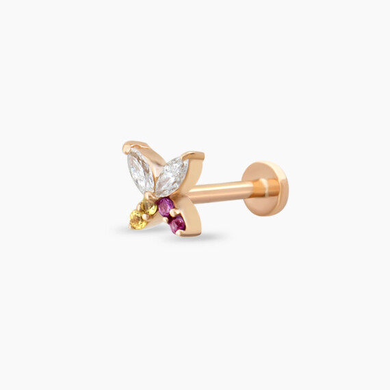 Butterfly Yellow, Pink Sapphire and Diamond Rose Gold Piercing - Nev Jewellery