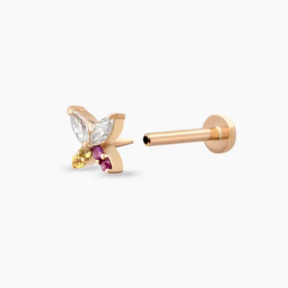 Butterfly Yellow, Pink Sapphire and Diamond Rose Gold Piercing - 4