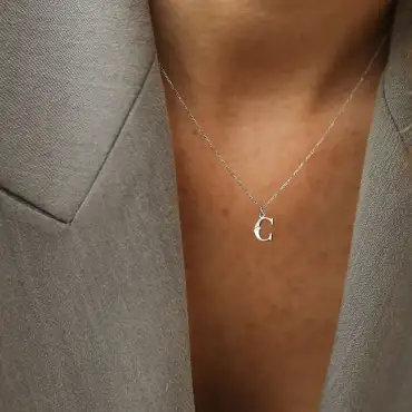 C Harf Baget Pırlanta Taşlı Beyaz Altın Kolye - Nev Jewellery (1)