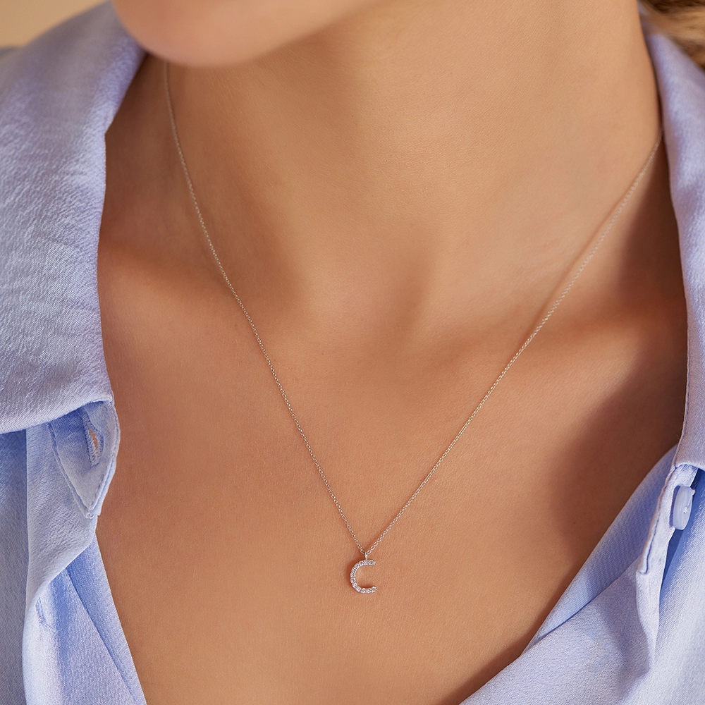 C Letter 0.09 CT Diamond White Gold Necklace - Nev Jewellery (1)