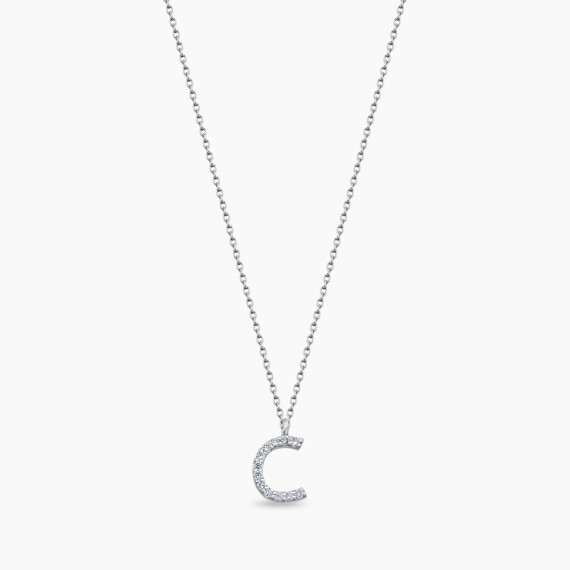 C Letter 0.09 CT Diamond White Gold Necklace - Nev Jewellery