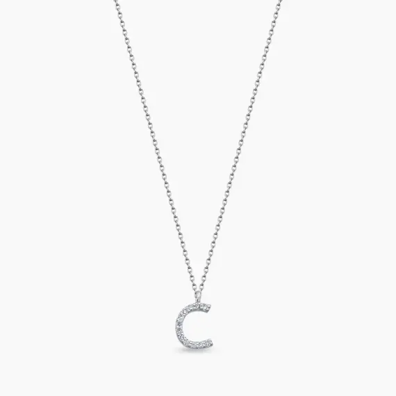 C Letter 0.09 CT Diamond White Gold Necklace - 1