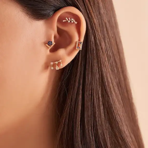 Camelia Blue Safir Taşlı Rose Gold Piercing - 3