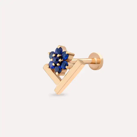 Camelia Blue Safir Taşlı Rose Gold Piercing - 1