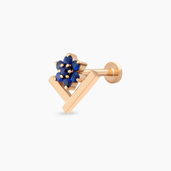 Camelia Blue Safir Taşlı Rose Gold Piercing - Nev Jewellery