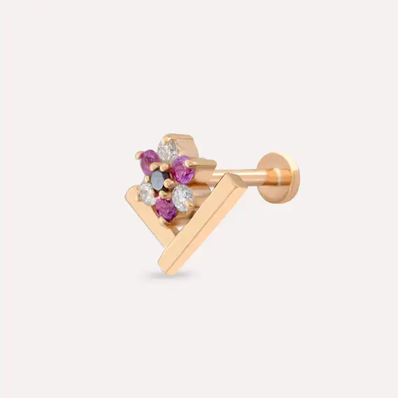 Camelia Diamond and Multicolor Sapphire Rose Gold Piercing - 1