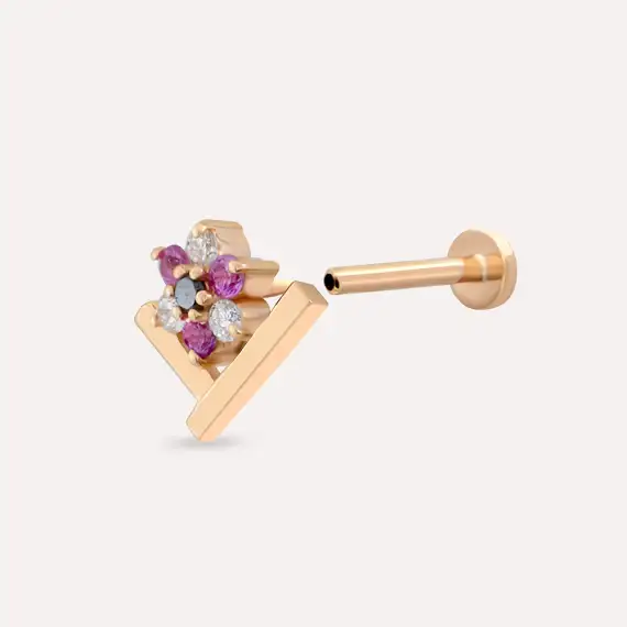 Camelia Diamond and Multicolor Sapphire Rose Gold Piercing - 4