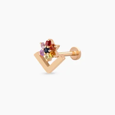 Camelia Multicolor Safir Taşlı Rose Altın Piercing - Nev Jewellery (1)
