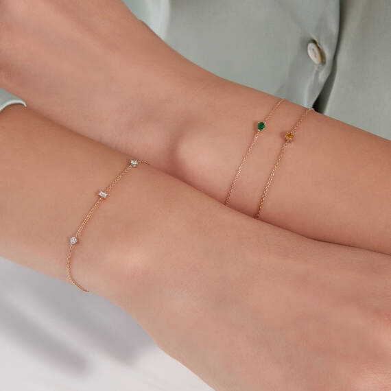 Cara 0.15 CT Baget Kesim Pırlanta Taşlı Rose Altın Bileklik - 3