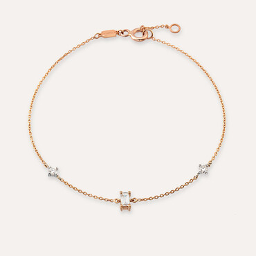 Cara 0.15 CT Baget Kesim Pırlanta Taşlı Rose Altın Bileklik - Nev Jewellery